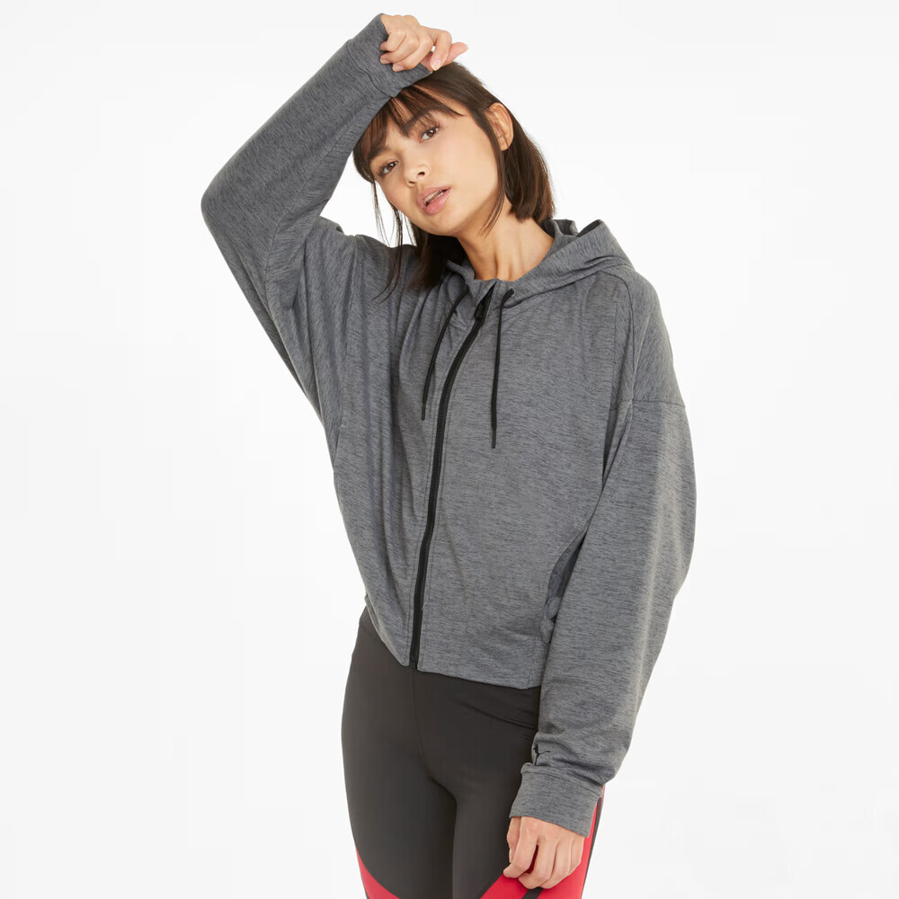 Puma Cloudspun Training Hoodie Women XL Grey Full-Zip Stretch Long Sleeve RED456